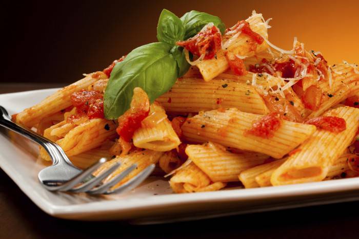 Pasta with tomato sauce and parmesan